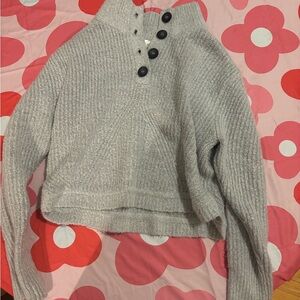 RD Style Heather Gray Buttoned Cowl Neck Sweater